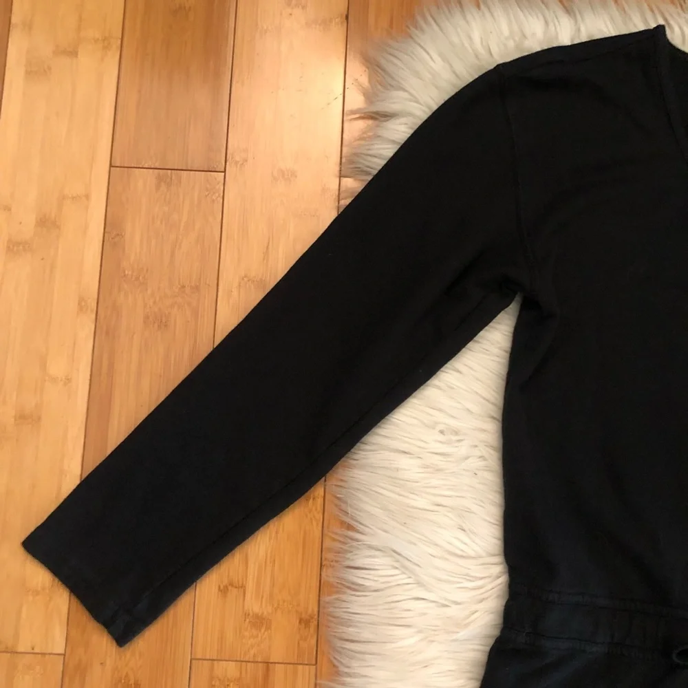 Aerie Black Wide Leg Long Sleeves Drawstring Cotton Half Button Jumpsuit size S